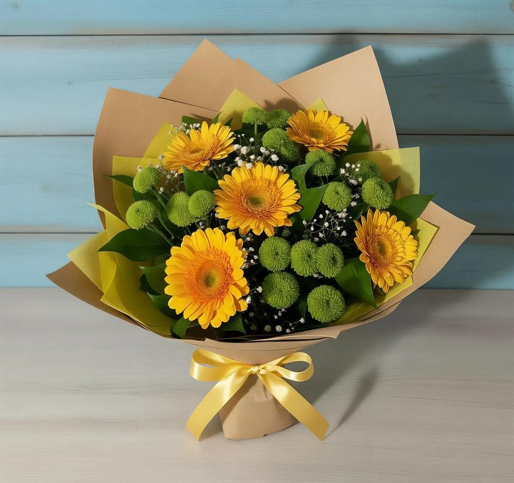 Букет цветов из: Герберы и Хризантемы в Заре