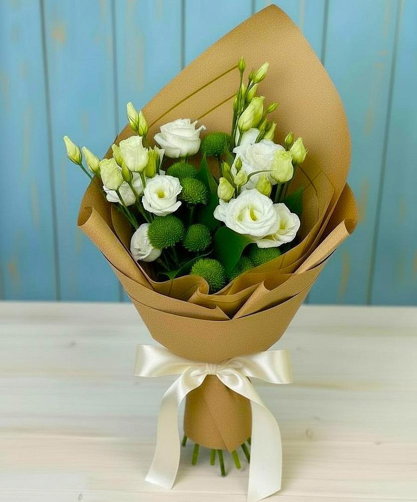 Букет цветов из: Хризантемы и Лизиантусы в Заре