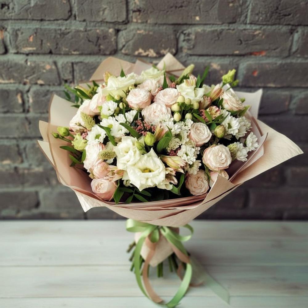 Букет цветов из: Альстромерии, Розы и Хризантемы в Заре