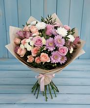 Букет цветов из:  Хризантемы, Розы и Альстромерии в Заре