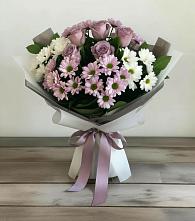 Букет цветов из:  Хризантемы и Розы #REPLACE_PRED# Заре