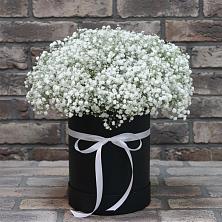 Цветочная композиция из Гипсофила в шляпной коробке в Заре